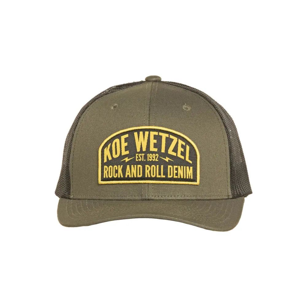 Rock &amp; Roll Denim Koe Wetzel Mesh Snapback Curved Brim Cap - Olive