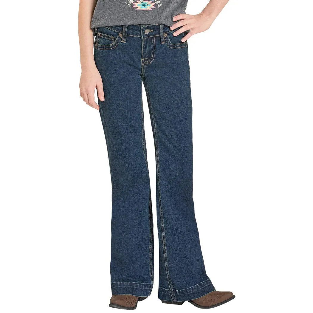 Rock &amp; Roll Girl's Classic Boot Stitch Pocket Trouser Jeans - Dark Wash