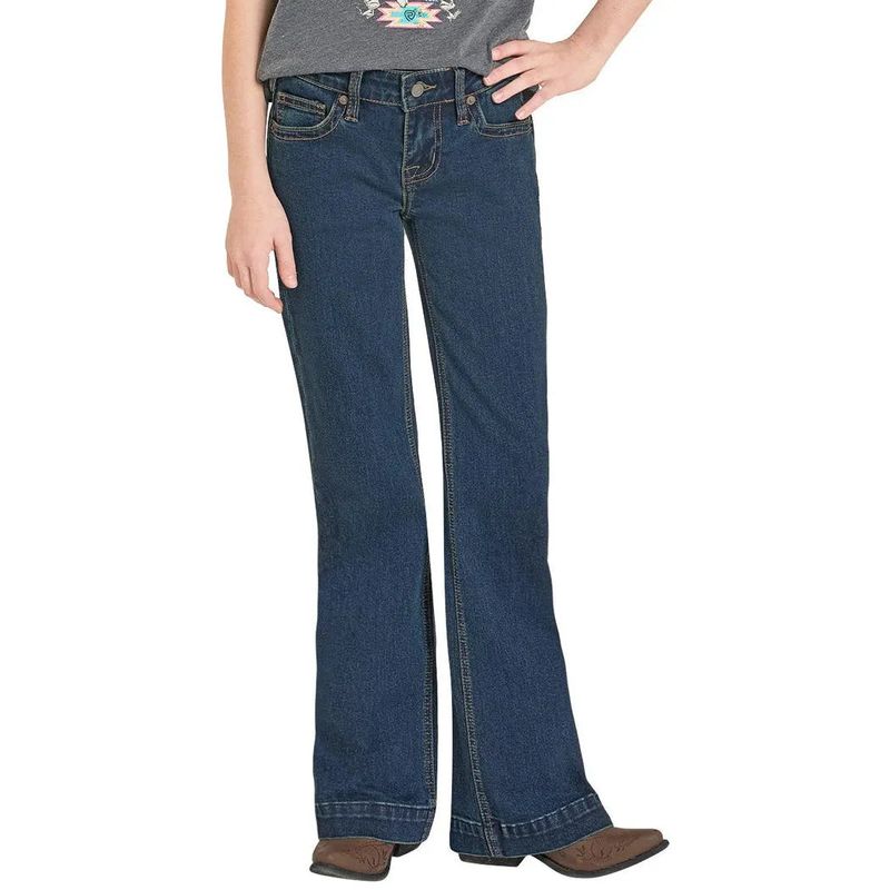 Rock &amp; Roll Girl's Classic Boot Stitch Pocket Trouser Jeans - Dark Wash