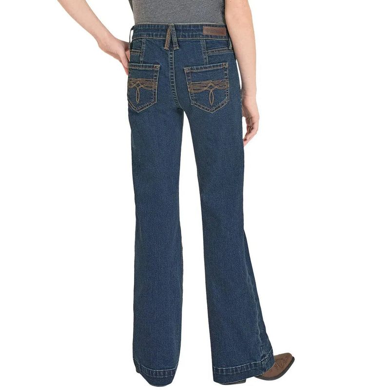 Rock &amp; Roll Girl's Classic Boot Stitch Pocket Trouser Jeans - Dark Wash