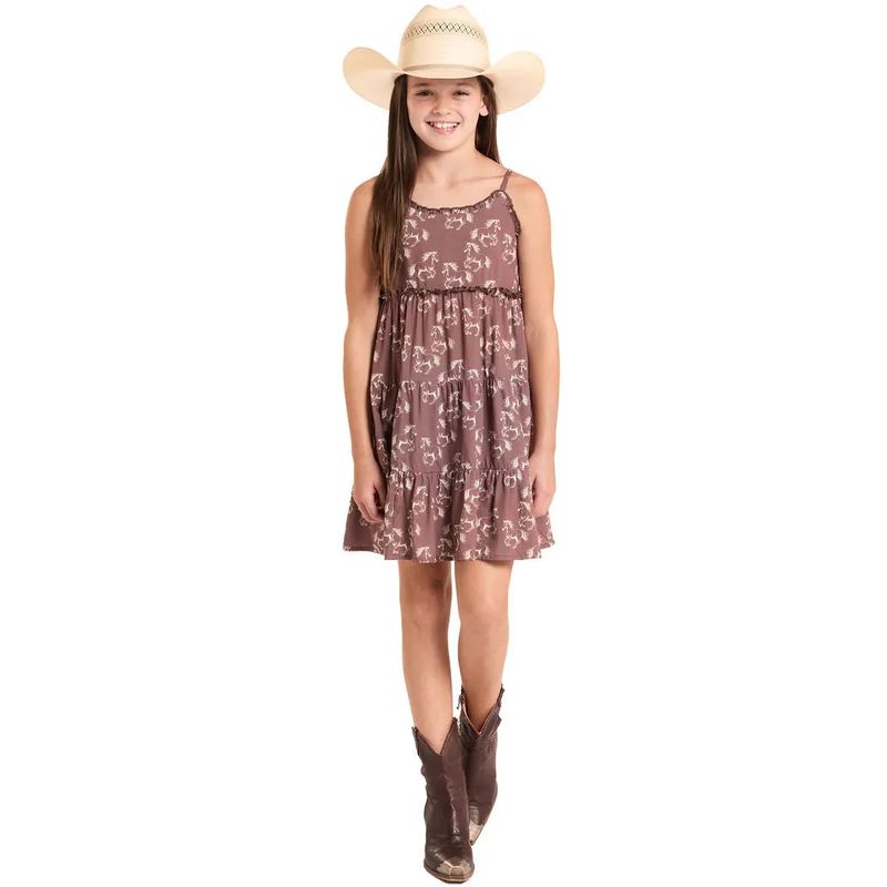 Rock &amp; Roll Girl's Horse Print Dress - Brown