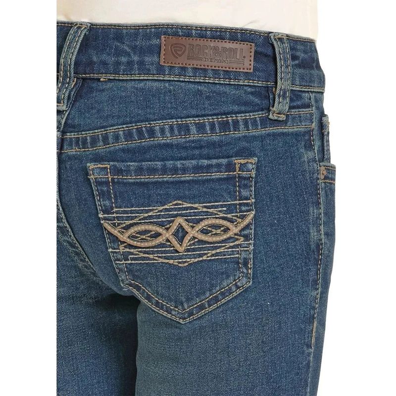 Rock &amp; Roll Girl's Pleather Embroidered Boot Cut Jeans - Dark Wash