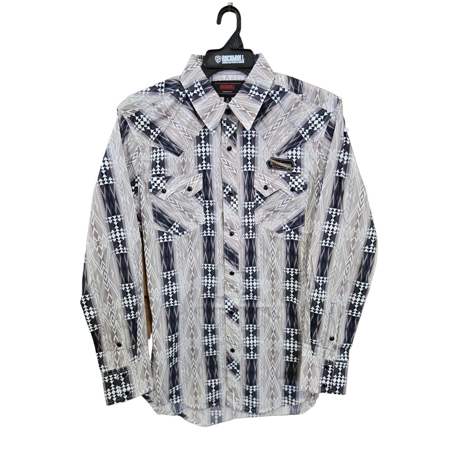 Rock &amp; Roll Men's Aztec Southwestern Stripe Print Long Sleeve Snap Shirt - Black