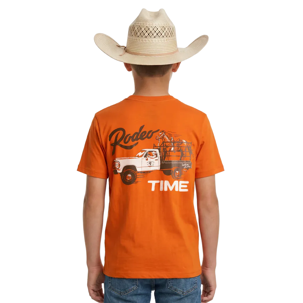 Rock &amp; Roll Boy's Dale Brisby Rodeo Time Truck Graphic Tee Shirt - Rust