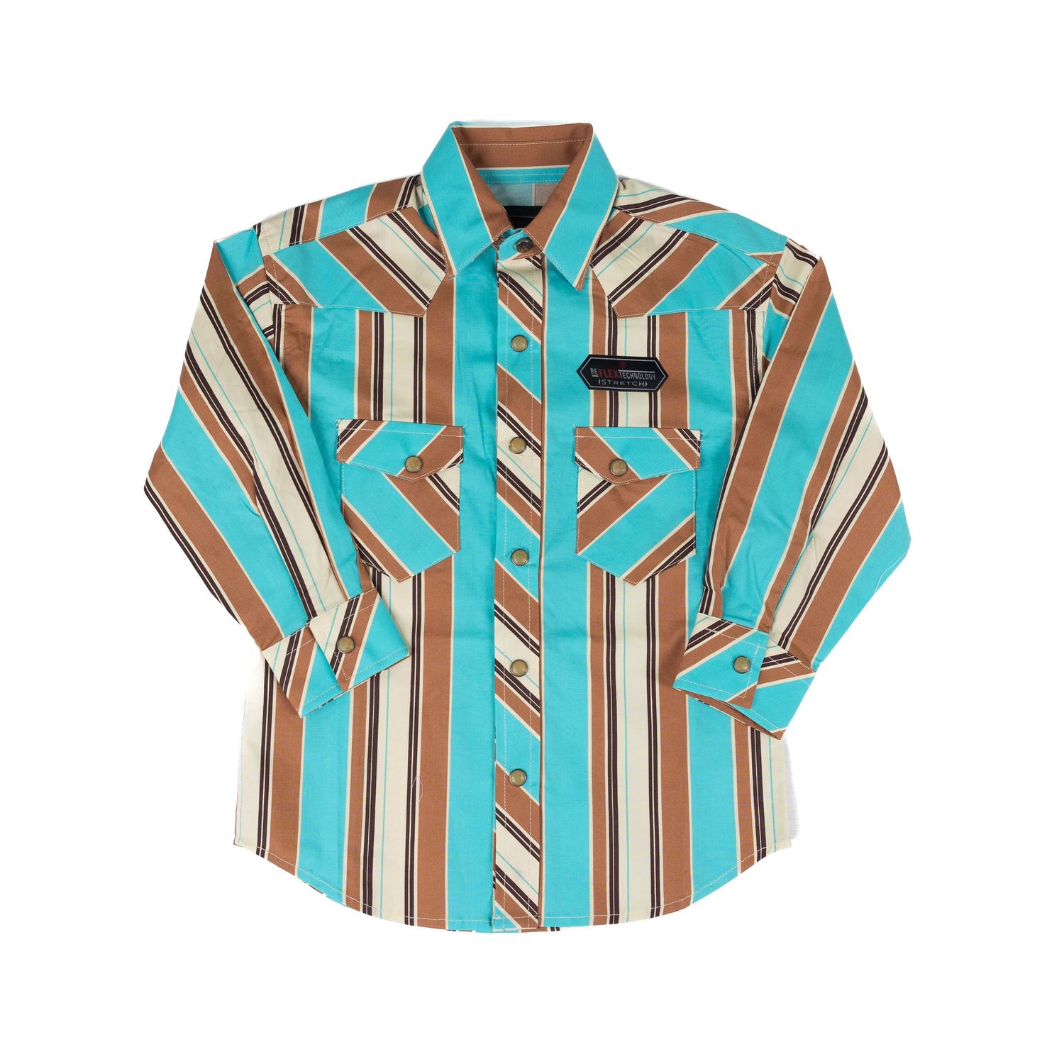Rock &amp; Roll Boy's Novelty Stripe Printed Long Sleeve Snap Shirt - Teal