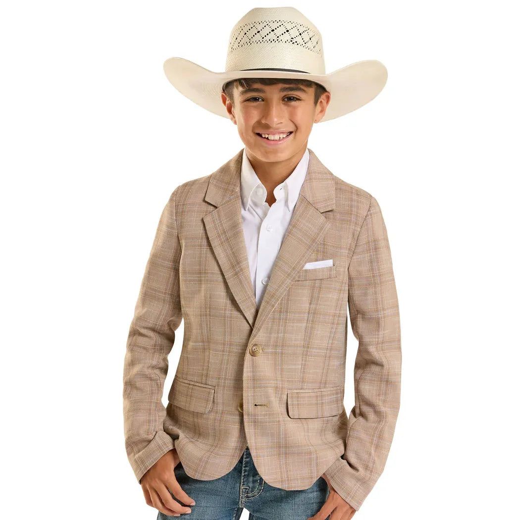 Rock &amp; Roll Boy's Plaid Yarn Dye Sports Coat - Tan