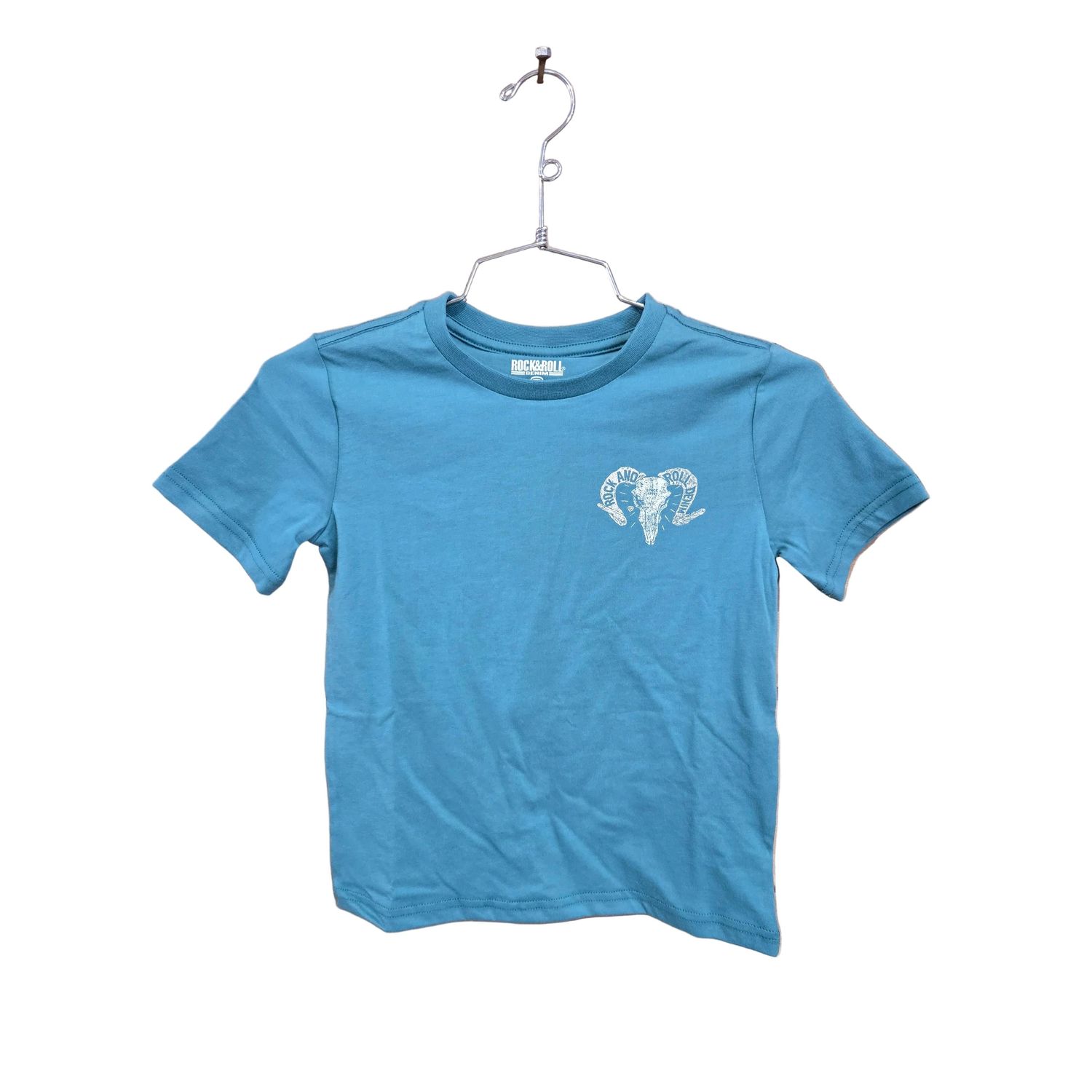 Rock &amp; Roll Boy's Ram Skull Graphic Tee Shirt - Turquoise