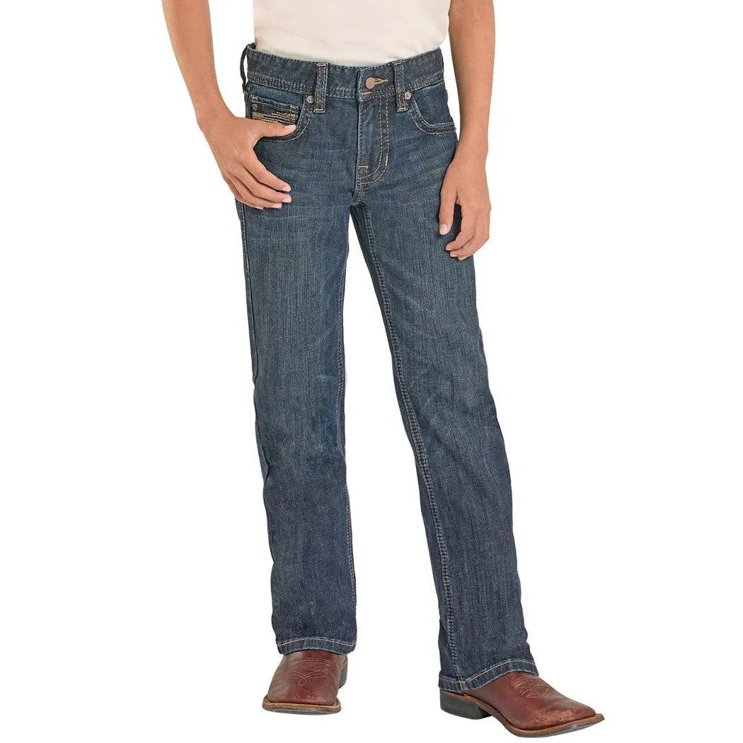Rock &amp; Roll Boy's Straight Stitch Embroidered Bootcut Jeans - Dark Vintage