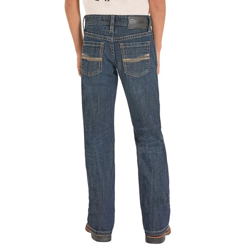 Rock &amp; Roll Boy's Straight Stitch Embroidered Bootcut Jeans - Dark Vintage