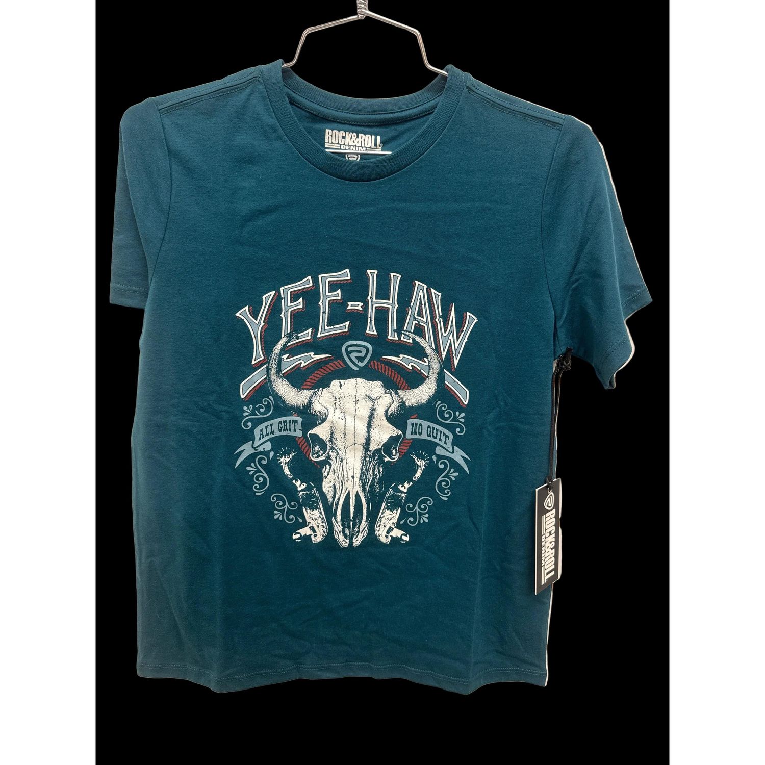 Rock &amp; Roll Boy's Yee Haw Skull Graphic Tee Shirt - Teal