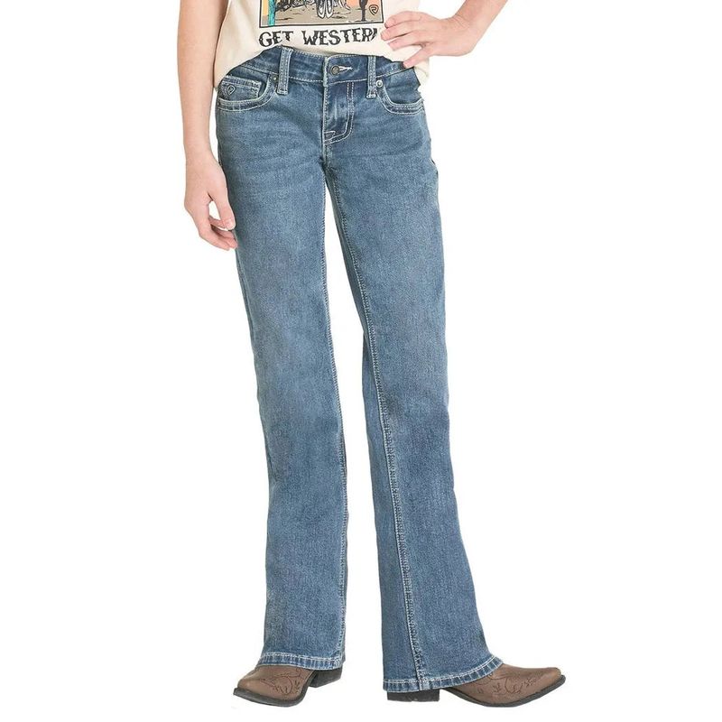 Rock &amp; Roll Girl's Classic Stitch Pocket Bootcut Jeans - Medium Wash