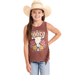 Rock &amp; Roll Girl's Graphic Fringe Tank Top - Mahogany