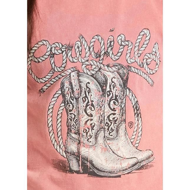 Rock &amp; Roll Girl's Roping Cowgirl Graphic Tee Shirt - Rose/Mauve