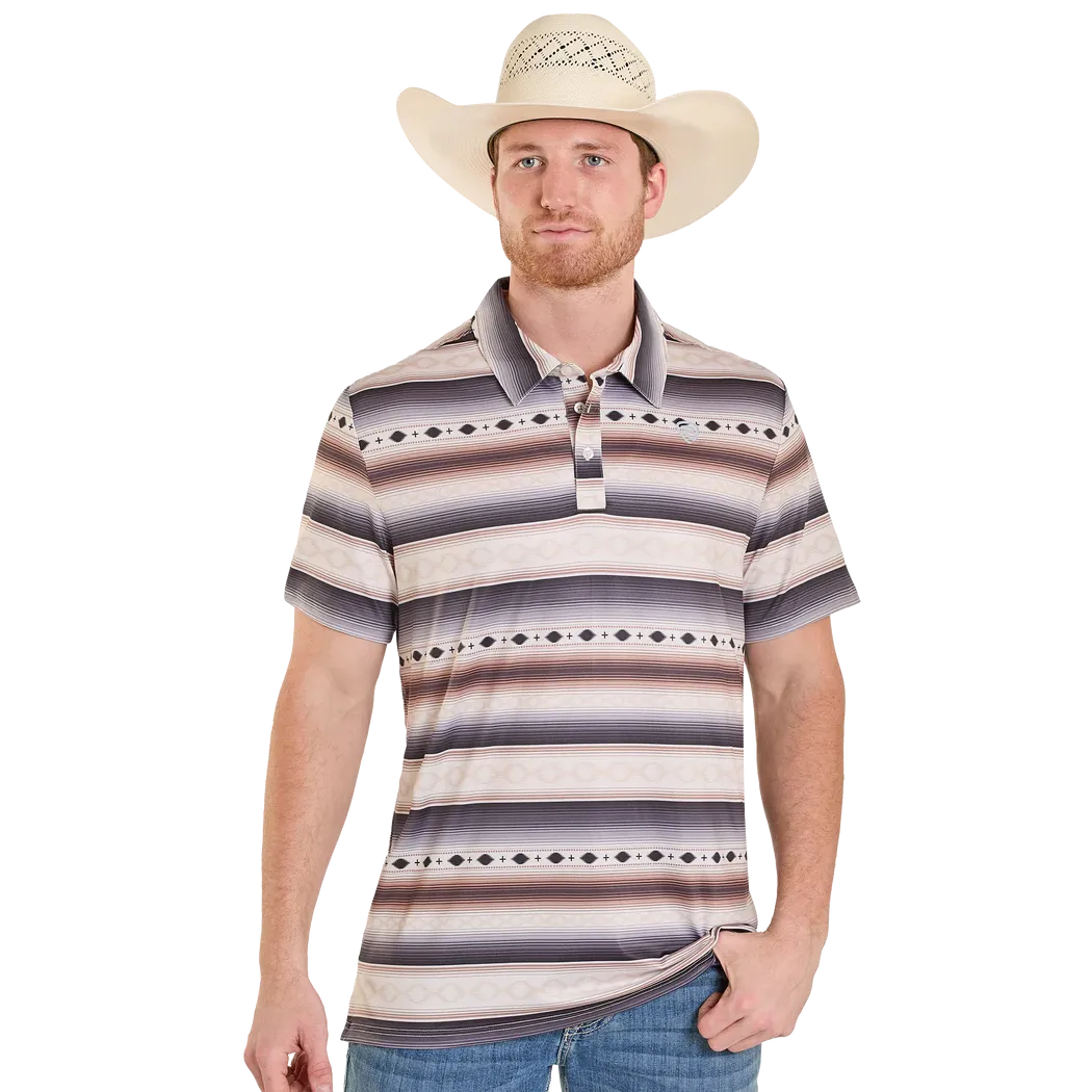 Rock &amp; Roll Men's Aztec Stripe Print Short Sleeve Polo Shirt - Cream