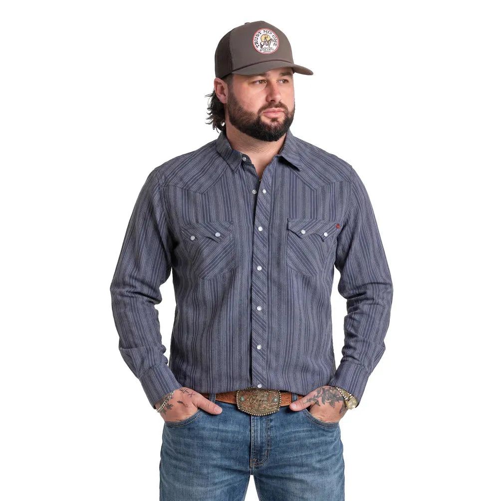 Rock &amp; Roll Men's Koe Wetzel Dobby Striped LS Snap Shirt - Blue