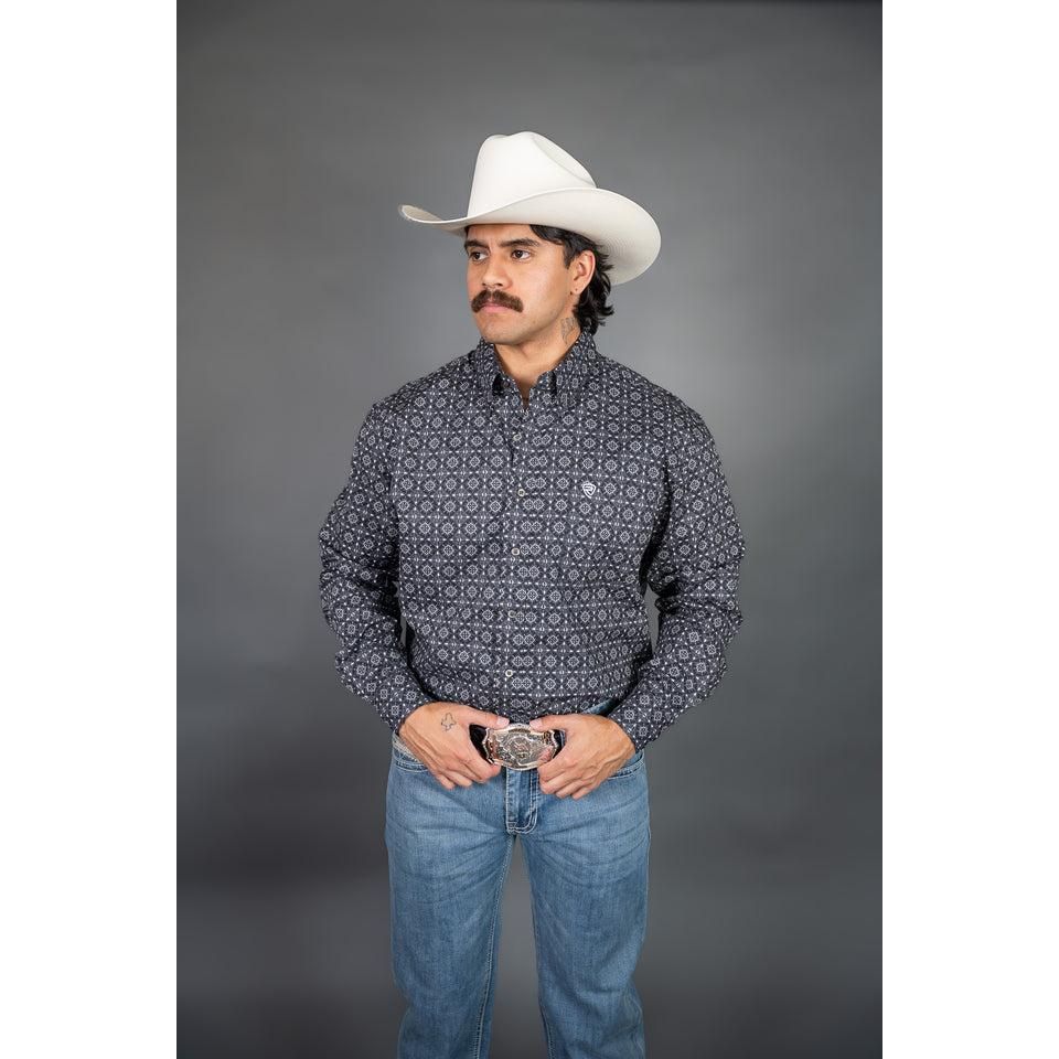 Rock &amp; Roll Men's Medallion Printed Long Sleeve Shirt - Black