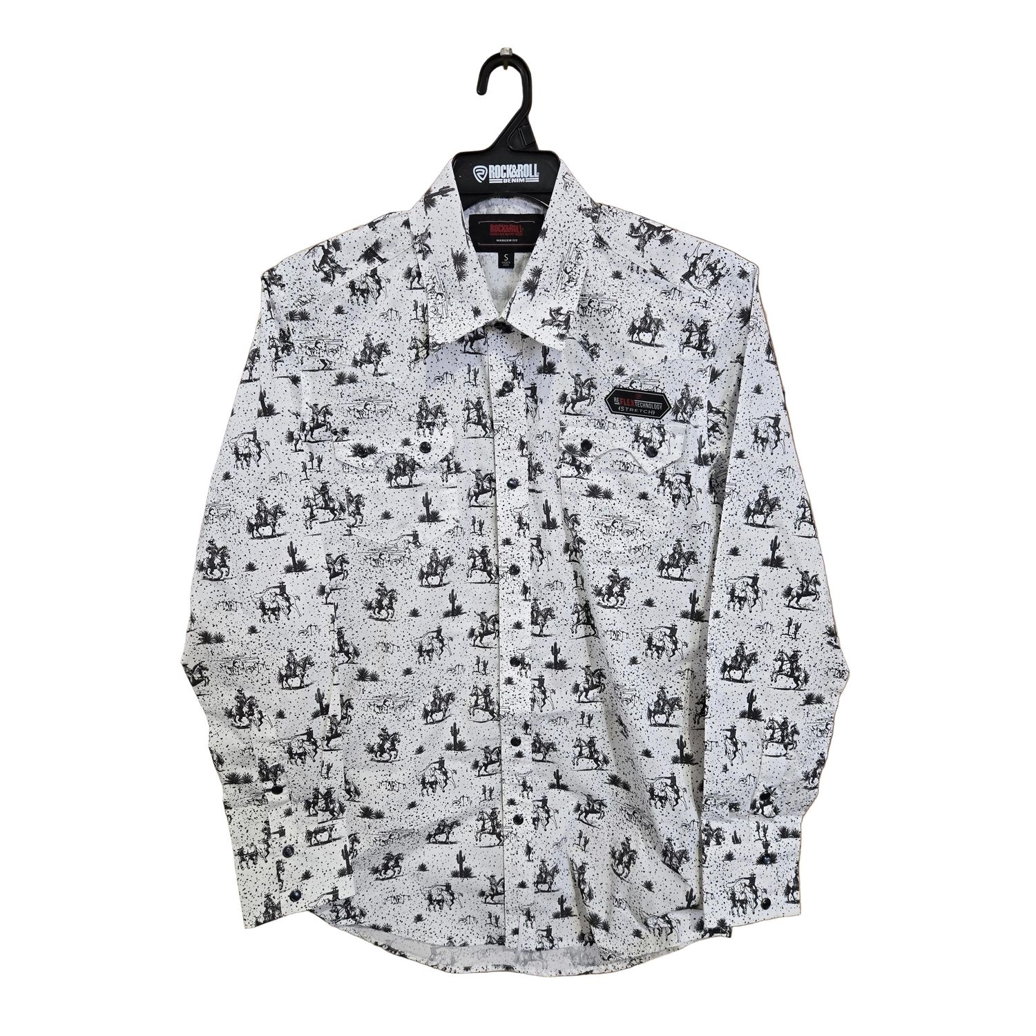Rock &amp; Roll Men's Novelty Printed Long Sleeve Snap Shirt - Black