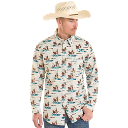 Rock &amp; Roll Men's Novelty Printed Snap Shirt - Teal