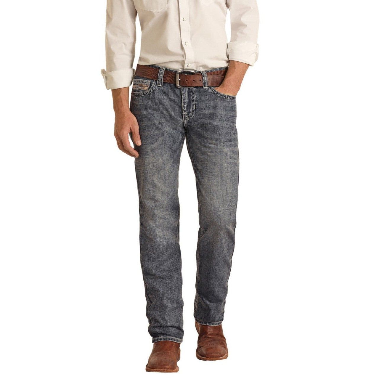 Rock &amp; Roll Men's Pistol Regular Tapered Stackable Bootcut Jeans - Medium Vintage - BMSPD0
