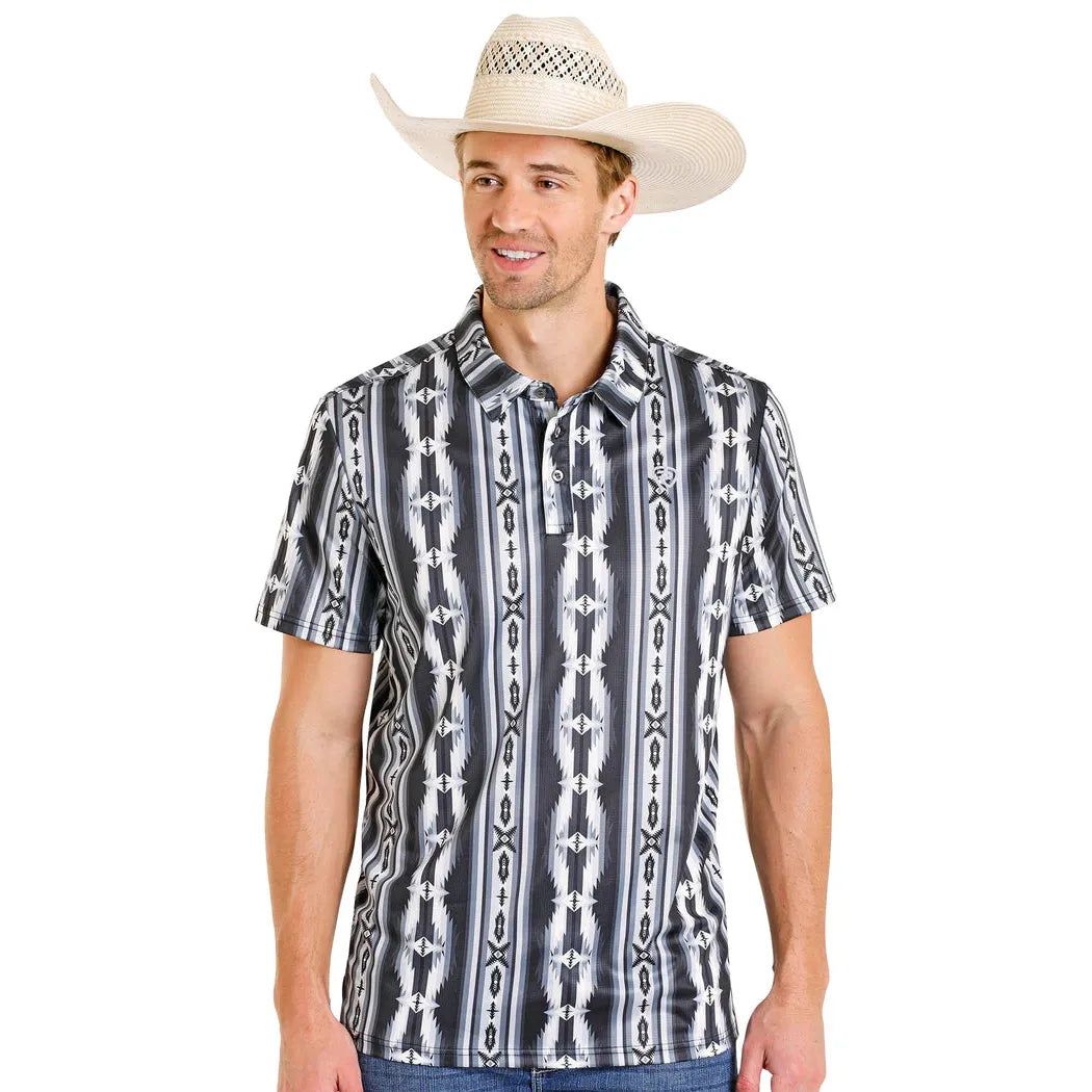 Rock &amp; Roll Men's Southwestern Aztec Print Short Sleeve Polo Shirt - Black
