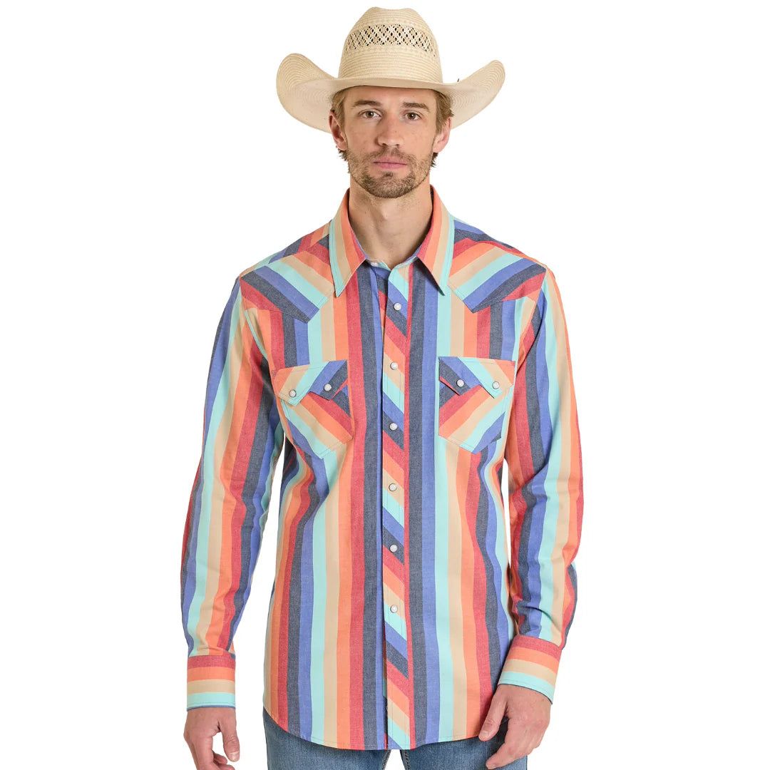 Rock &amp; Roll Men's Vintage Long Sleeve Striped Snap Shirt - Multiple Colour