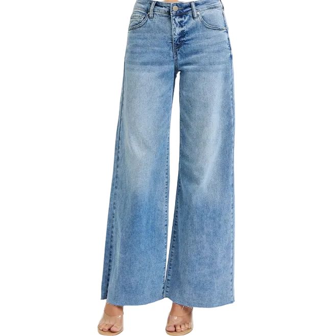 Risen Women's Tummy Control High Rise Ankle Palazzo Jeans - Light