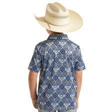 Rock &amp; Roll Boy's Aztec Printed Short Sleeve Polo Shirt - Blue