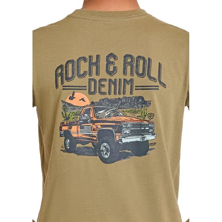 Rock &amp; Roll Boy's Desert Truck Graphic Tee Shirt - Olive