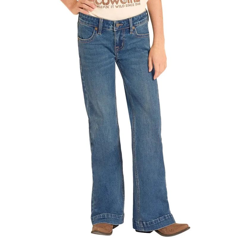 Rock &amp; Roll Girl's Boot Stitch Welt Pocket Trouser Jeans - Medium Wash