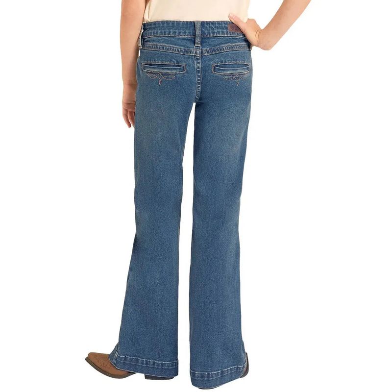 Rock &amp; Roll Girl's Boot Stitch Welt Pocket Trouser Jeans - Medium Wash