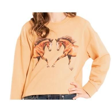 Rock &amp; Roll Girl's Horse Graphic Long Sleeve Pullover - Tan