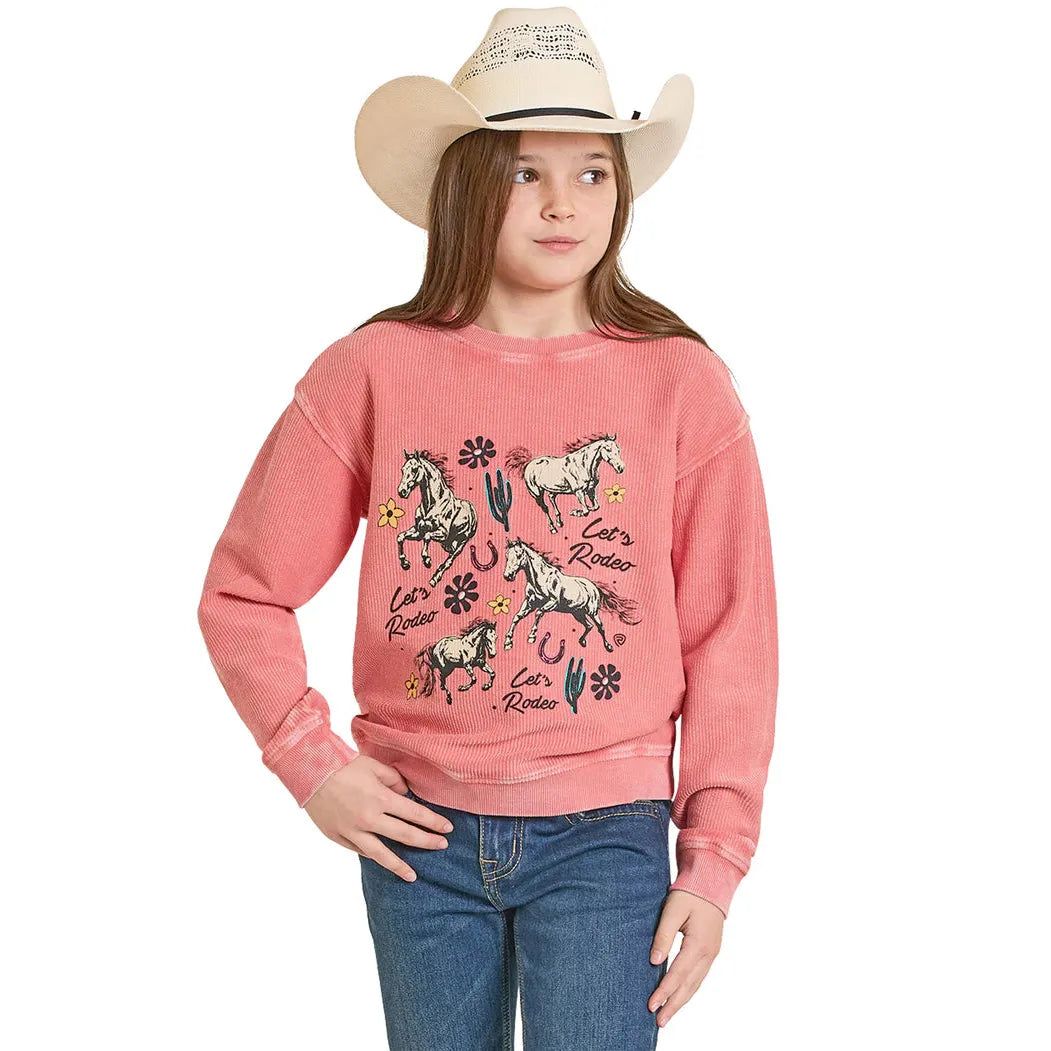Rock &amp; Roll Girl's Let's Rodeo Graphic Long Sleeve Pullover - Rose/Mauve