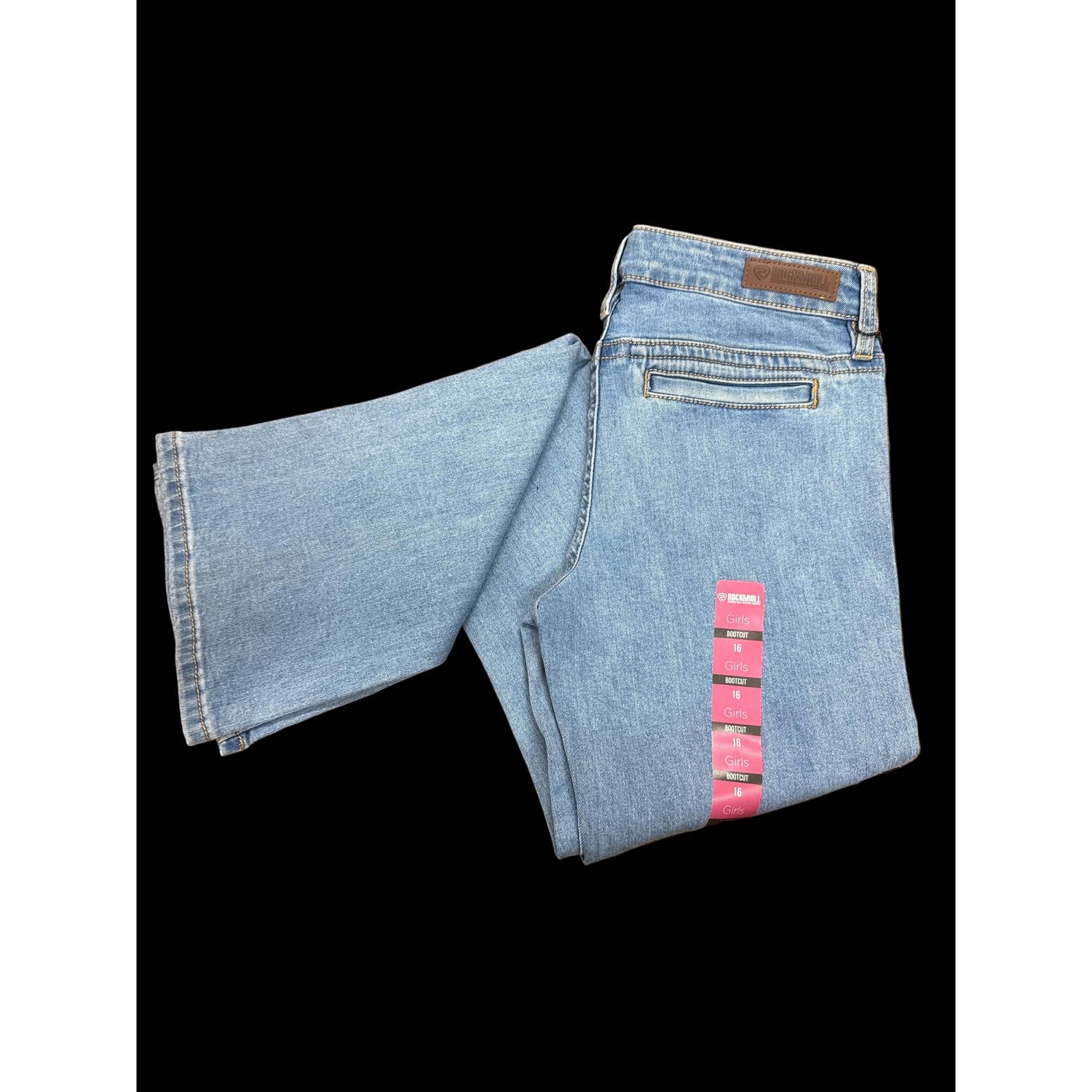 Rock &amp; Roll Girl's Patch Pocket Bootcut Jeans - Light Wash