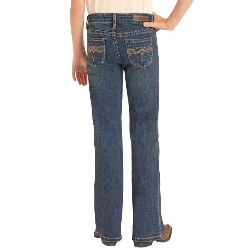 Rock &amp; Roll Girl's Turquoise Stitch Bootcut Jeans - Dark Wash