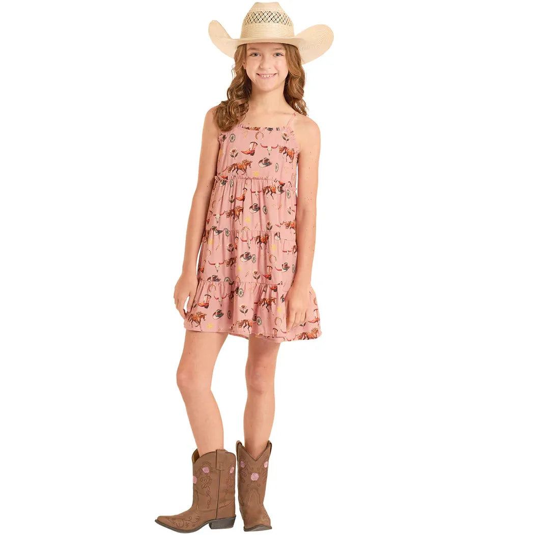 Rock &amp; Roll Girl's Western Print Dress - Rose/Mauve