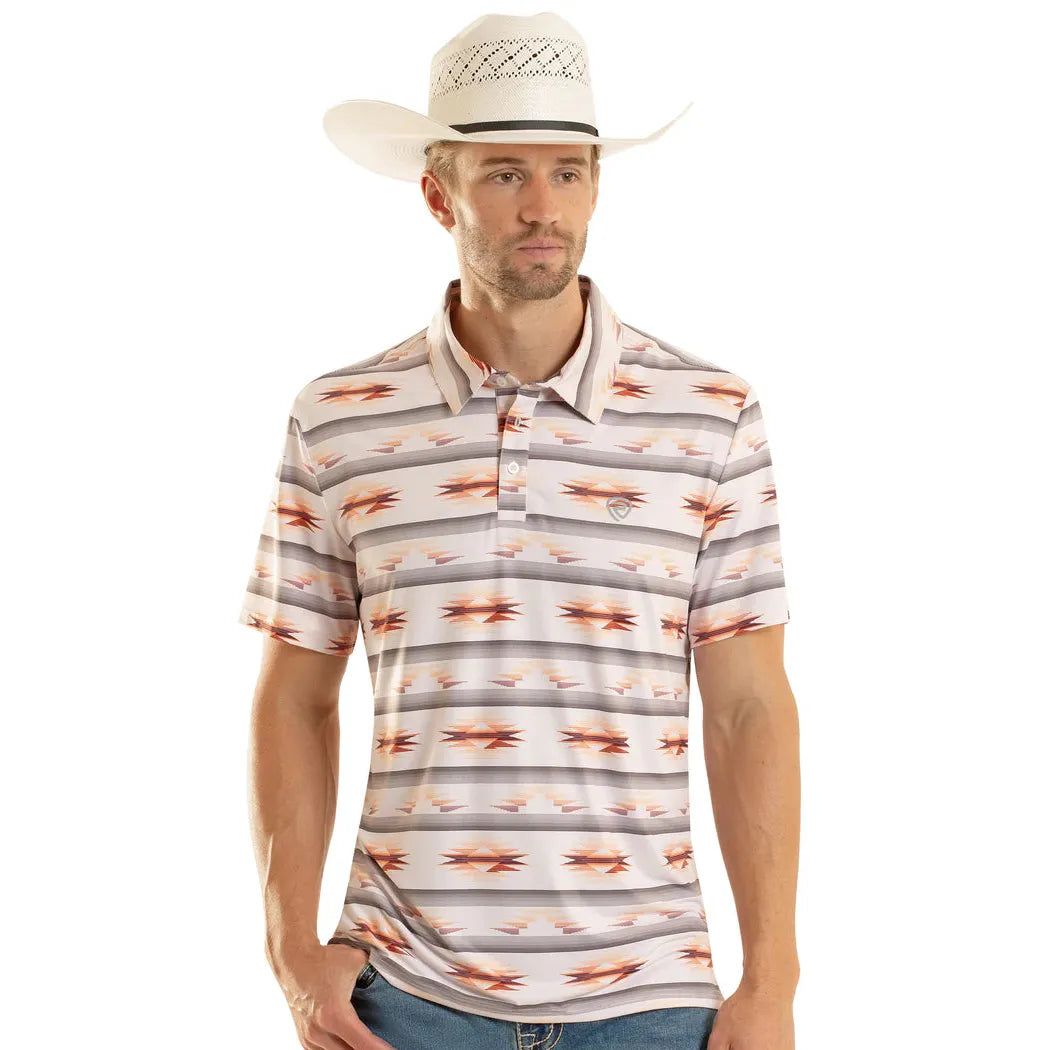 Rock &amp; Roll Mens Aztec Printed Short Sleeve Polo Shirt - White