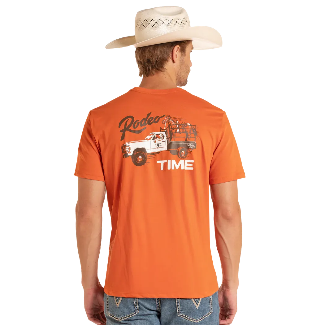 Rock &amp; Roll Men's Dale Brisby Rodeo Time Truck Graphic Tee Shirt - Rust