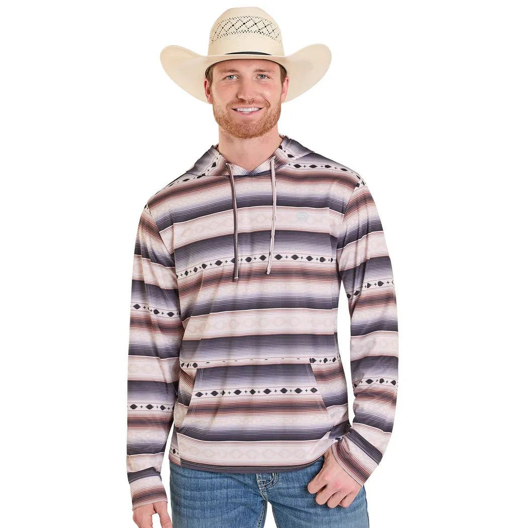 Rock &amp; Roll Men's Mesh Performance Aztec Stripe Long Sleeve Hoodie - Cream