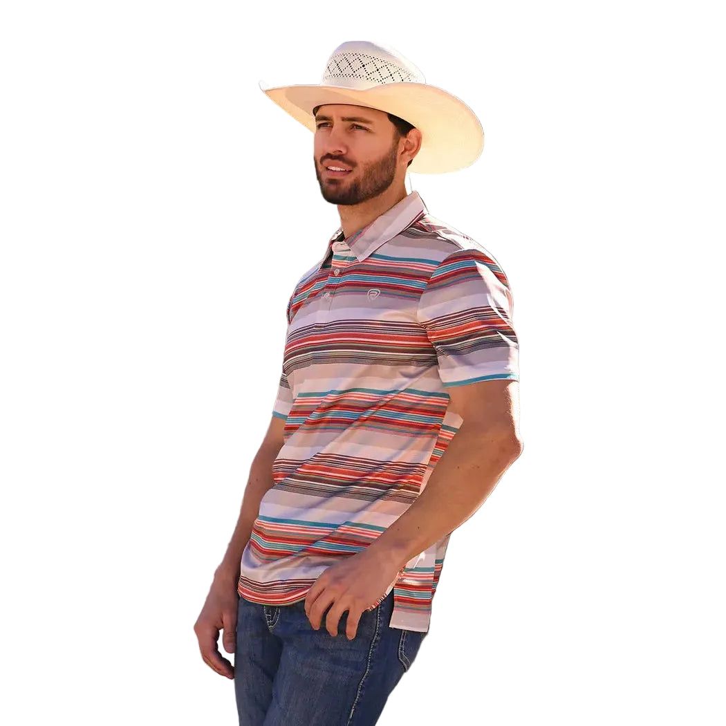 Rock &amp; Roll Men's Serage Stripe Printed Short Sleeve Polo Shirt - Tan