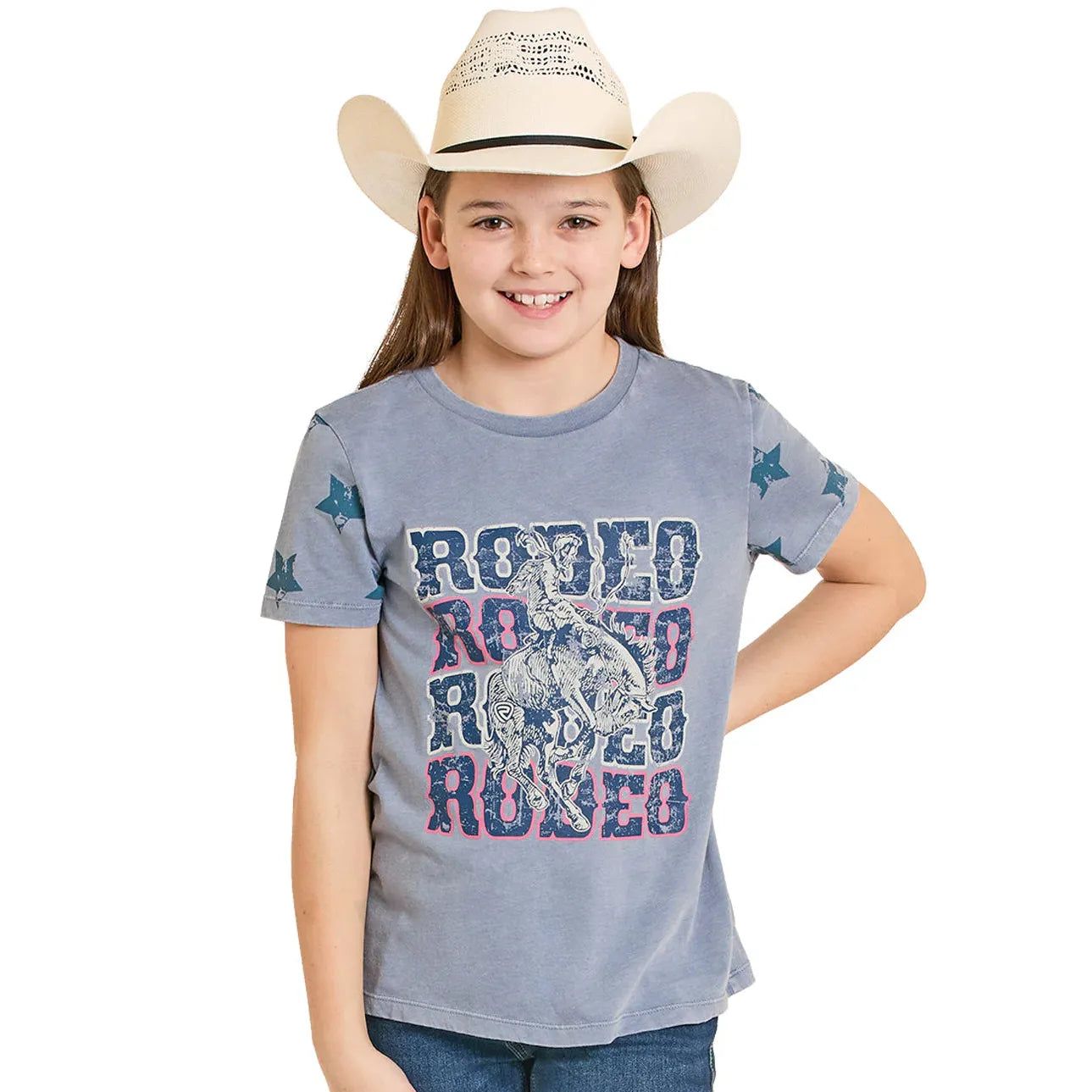 Rock &amp; Roll Girl's Graphic Tee with Star Print-Blue