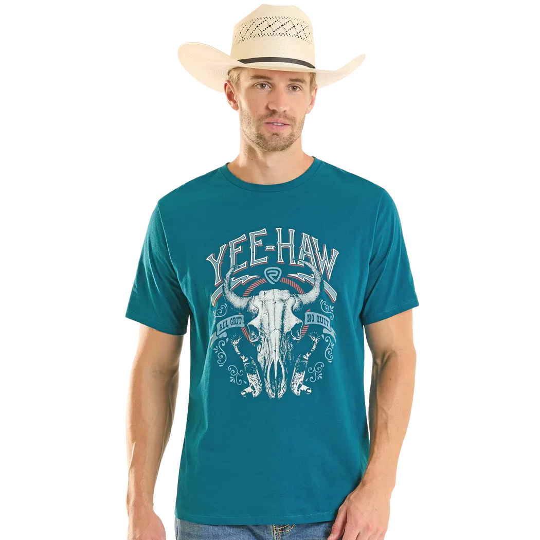 Rock &amp; Roll Unisex Yee Haw Skull Tee Shirt - Teal