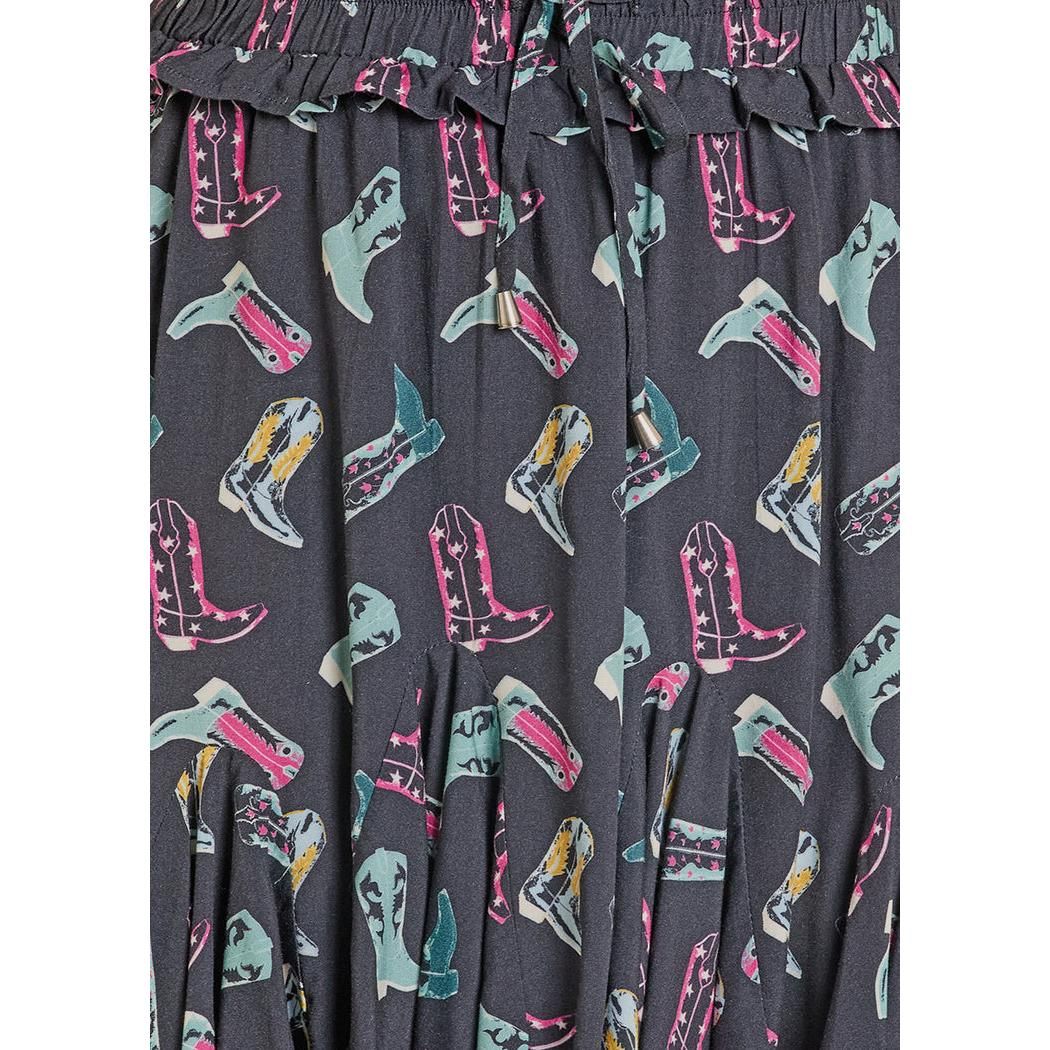 Rock &amp; Roll Women's Boot Print Godet Skirt - Black