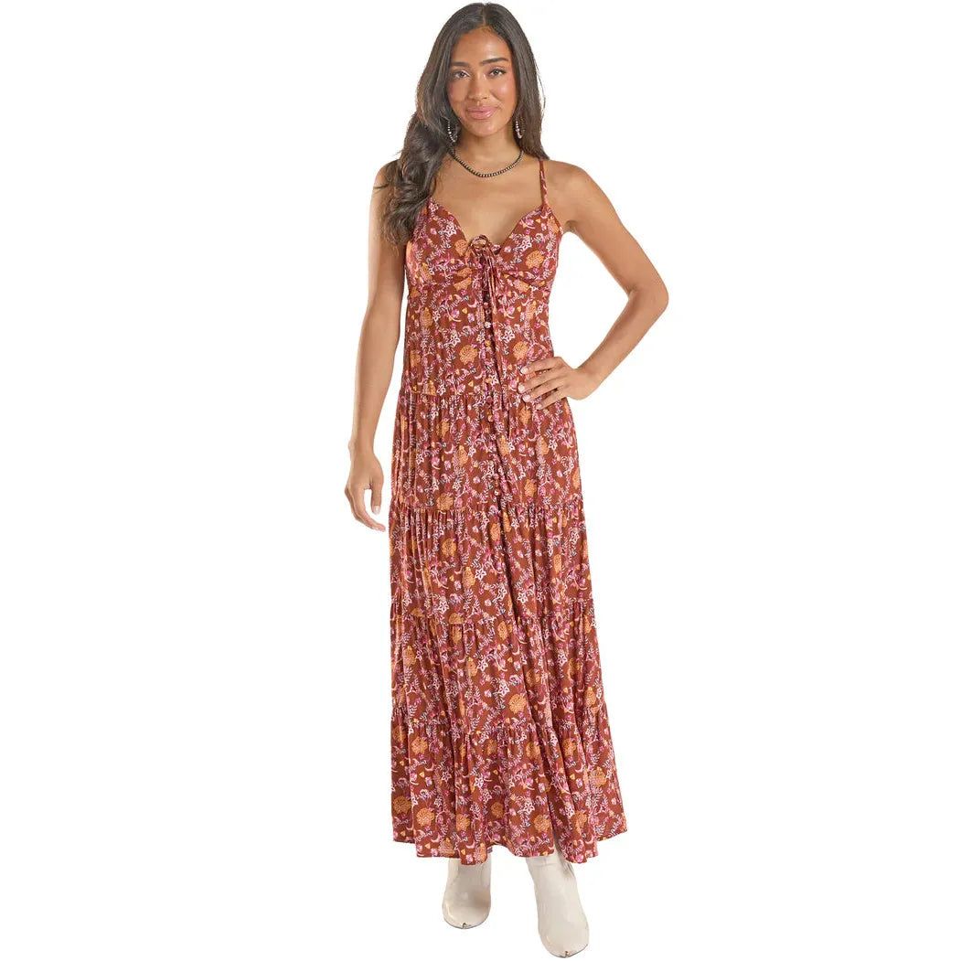 Rock &amp; Roll Women's Halter Deep Floral Maxi Dress - Burgundy