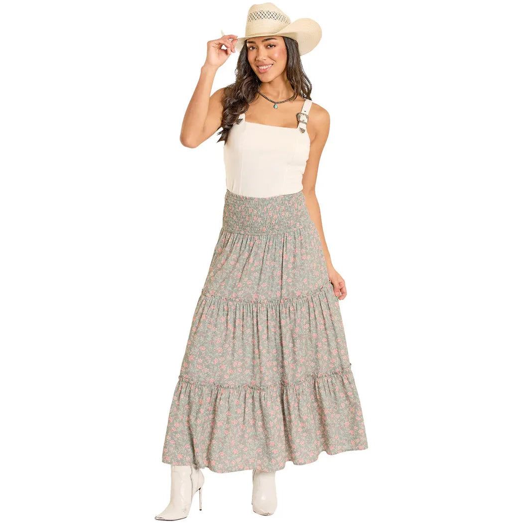 Rock &amp; Roll Women's Floral Printed Tiered Maxi Skirt - Jade
