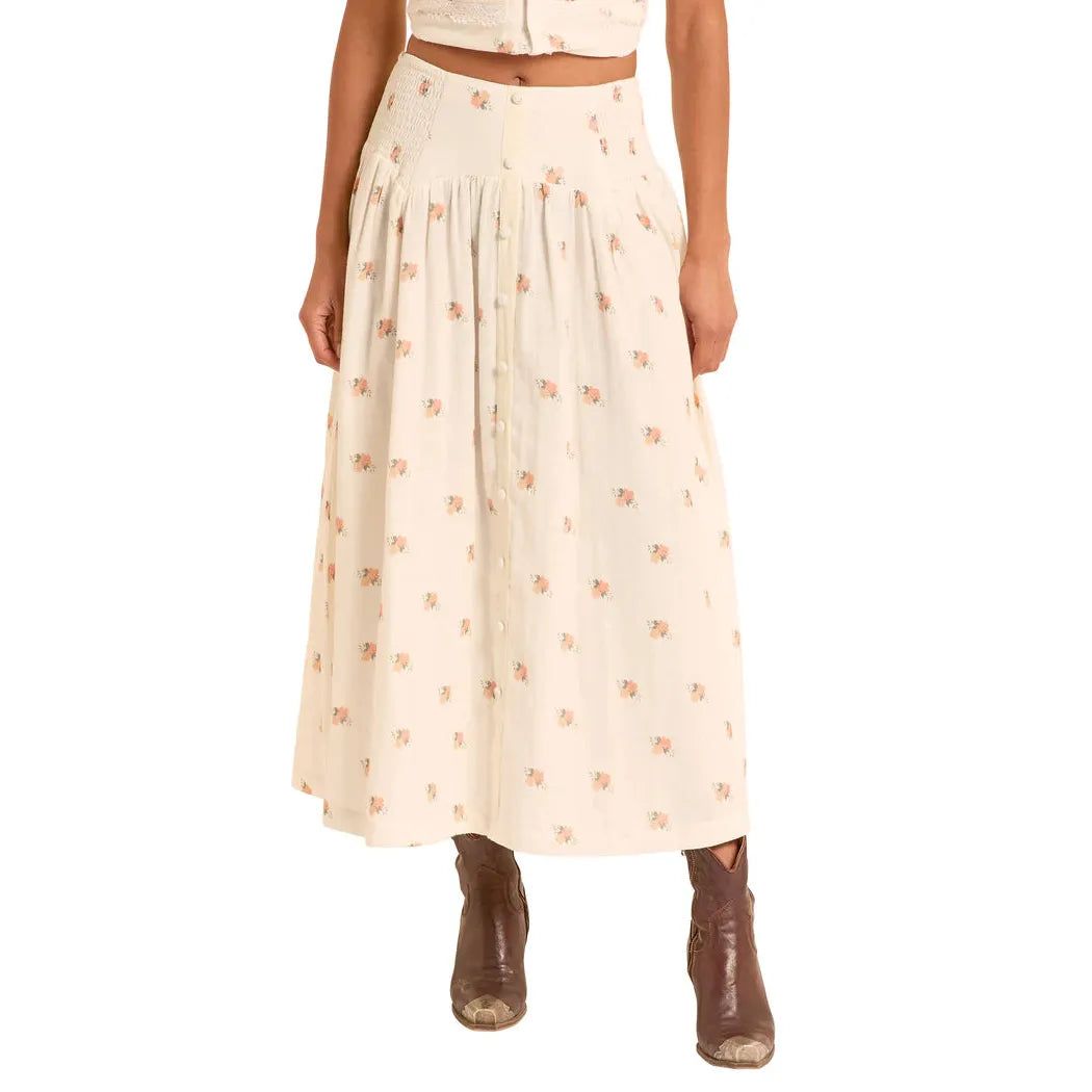 Rock &amp; Roll Women's Flower Print Maxi Skirt - Natural
