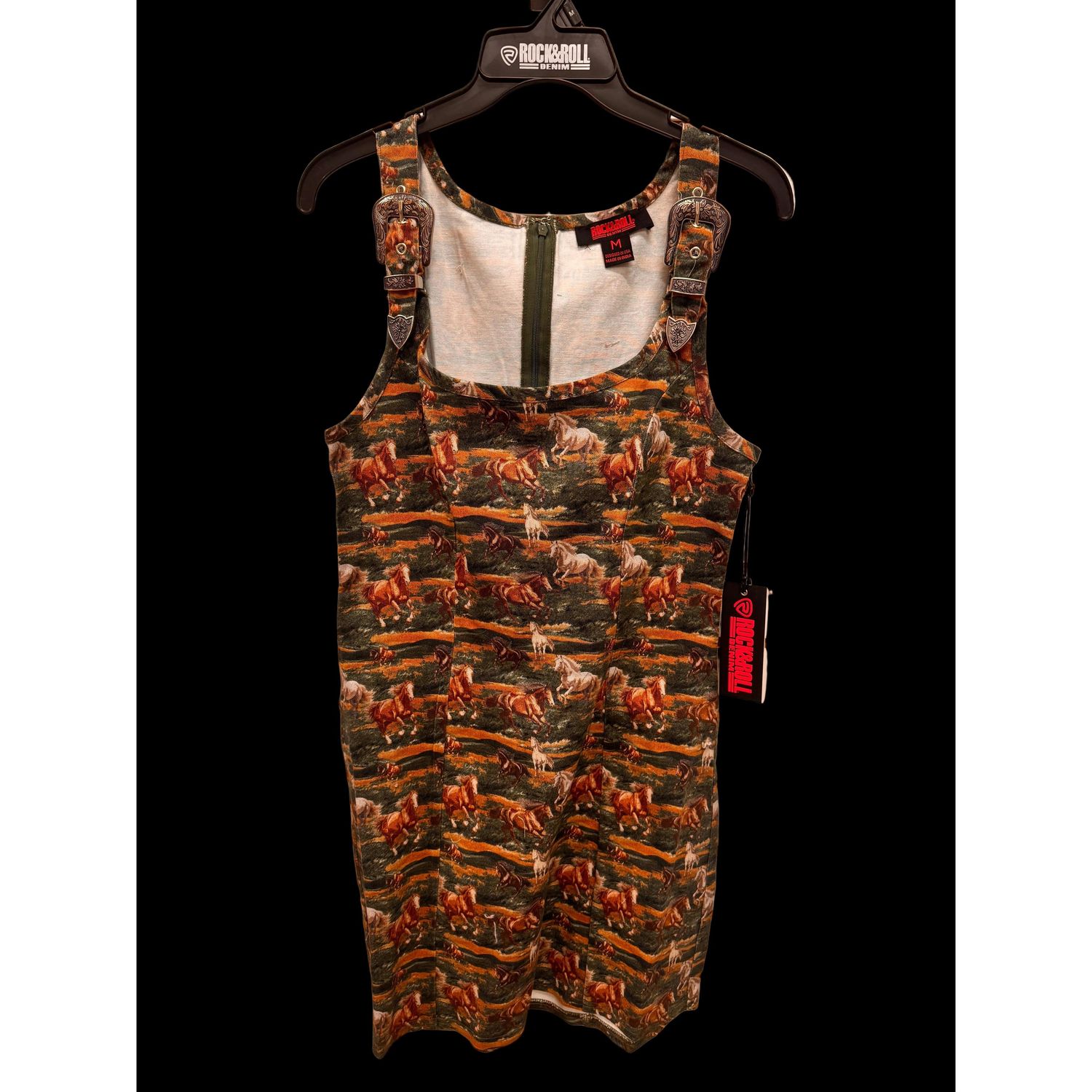 Rock &amp; Roll Women's Horse Print Tapestry Mini Dress - Moss Green