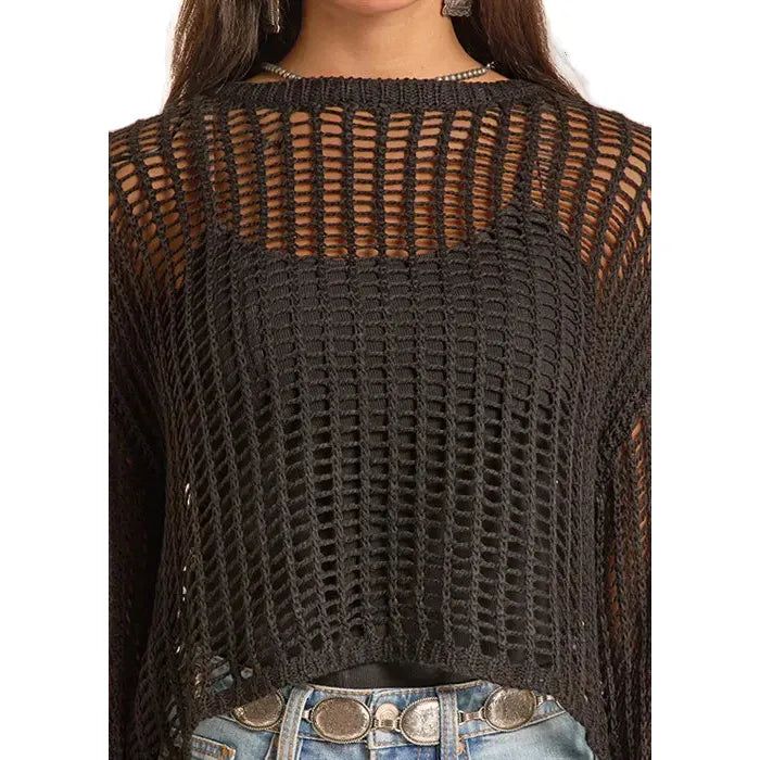 Rock &amp; Roll Women's Open Knit Sweater - Black