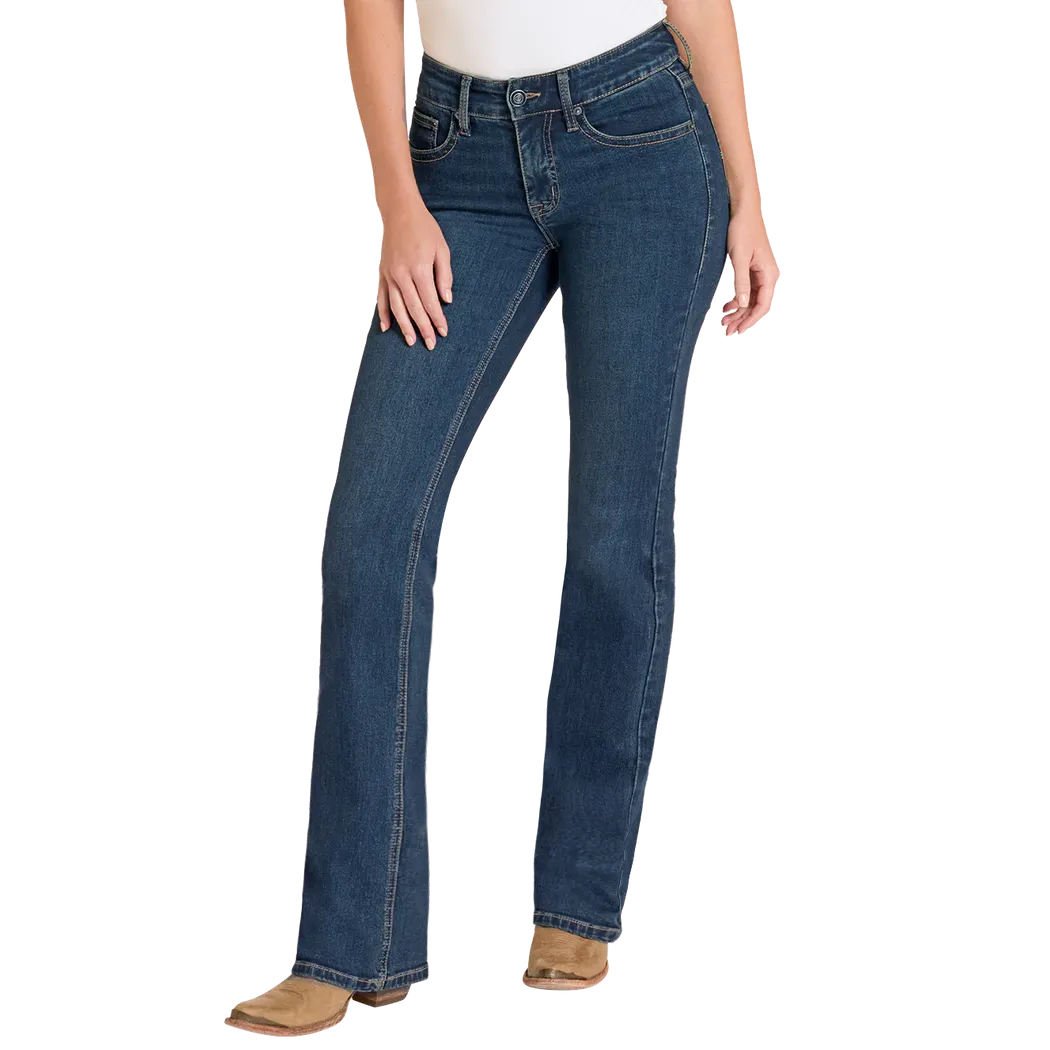 Rock &amp; Roll Women's Turquoise Boot Stitch Embroidered Bootcut Jeans - Dark Wash