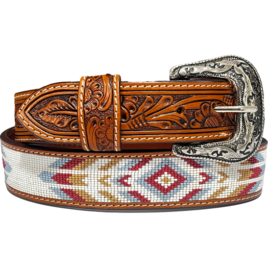 Rugged Earth Unisex Beaded Belt - Brown/White