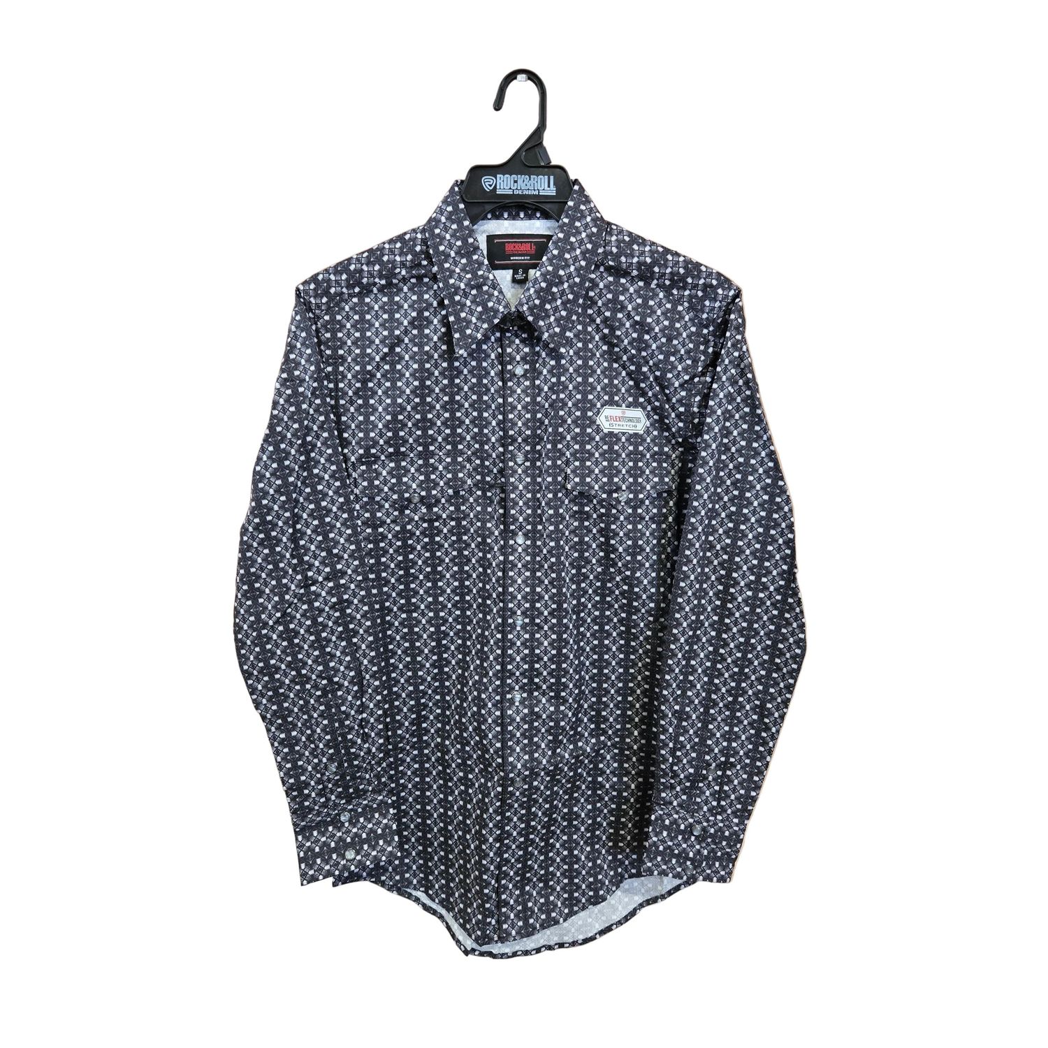 Rock &amp; Roll Men's Geo Print Long Sleeve Snap Shirt - Black